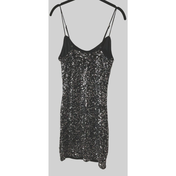 IRIS Women's Medium Black Silver Dress Adjustable Straps Sequin Spaghetti Strap - Picture 3 of 11